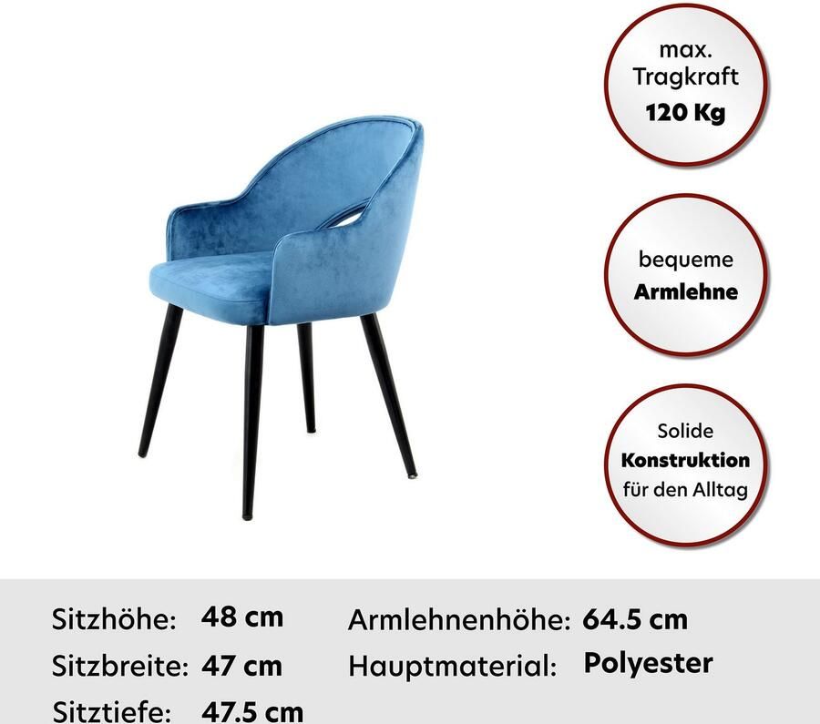 Kayoom Stoel Joris 110 2-delige set effen ontwerp met retro-karakter met armleuning comfortabel halve maan opening in de rugleuning (set 2 stuks)