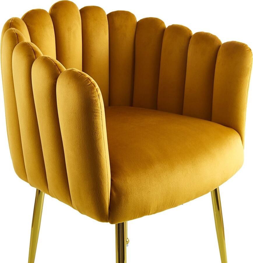 Kayoom Stoel Muna 125 BESTSELLER! opvallende rug- armleuning in schelpvorm opvallende gevlochten rugleuning fluwelen bekleding goudkleurige poten (1 stuk)