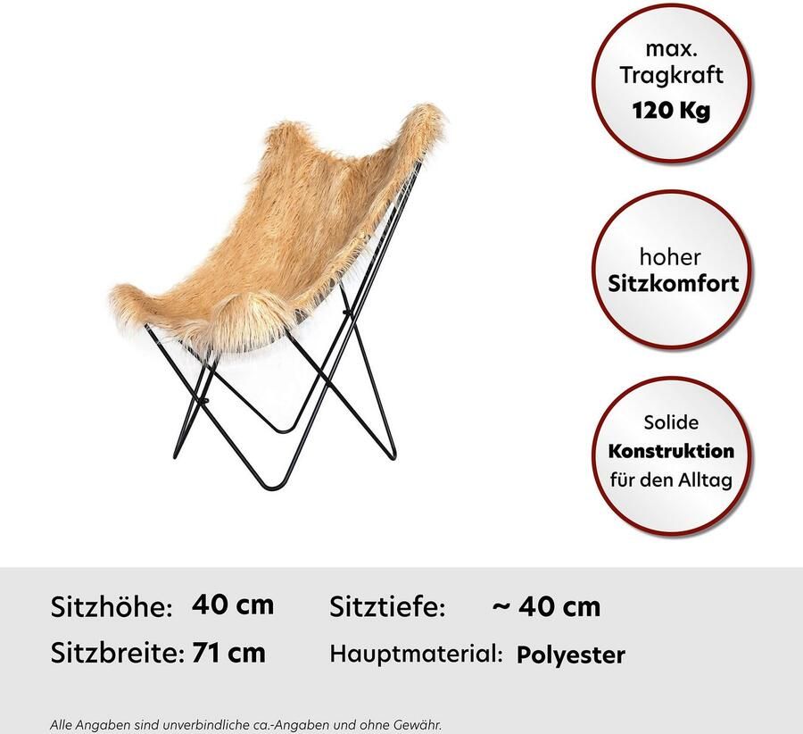 Kayoom Stoel zachte bekleding van imitatiebont gedeeltelijk handgemaakt (1 stuk)