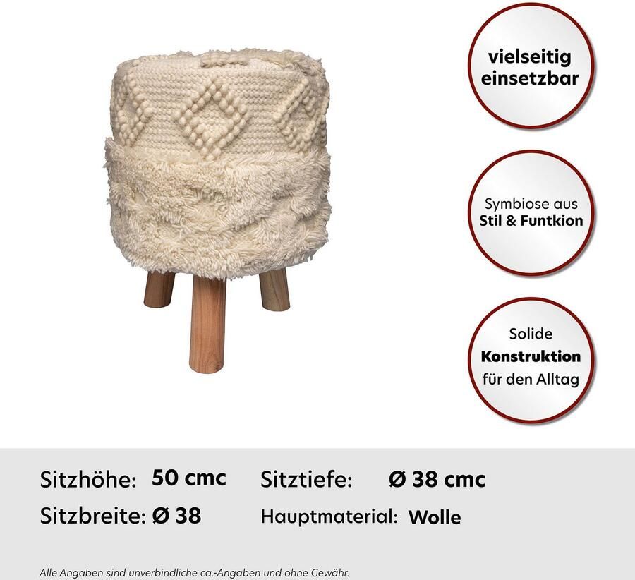 Kayoom Zithocker Kruk Bohist 125 karakteristieke structuren met franjes en kwasten (1 stuk)