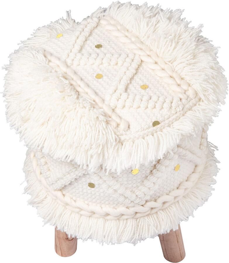 Kayoom Zithocker Kruk Bohist 525 karakteristieke structuren met franjes en kwasten (1 stuk)