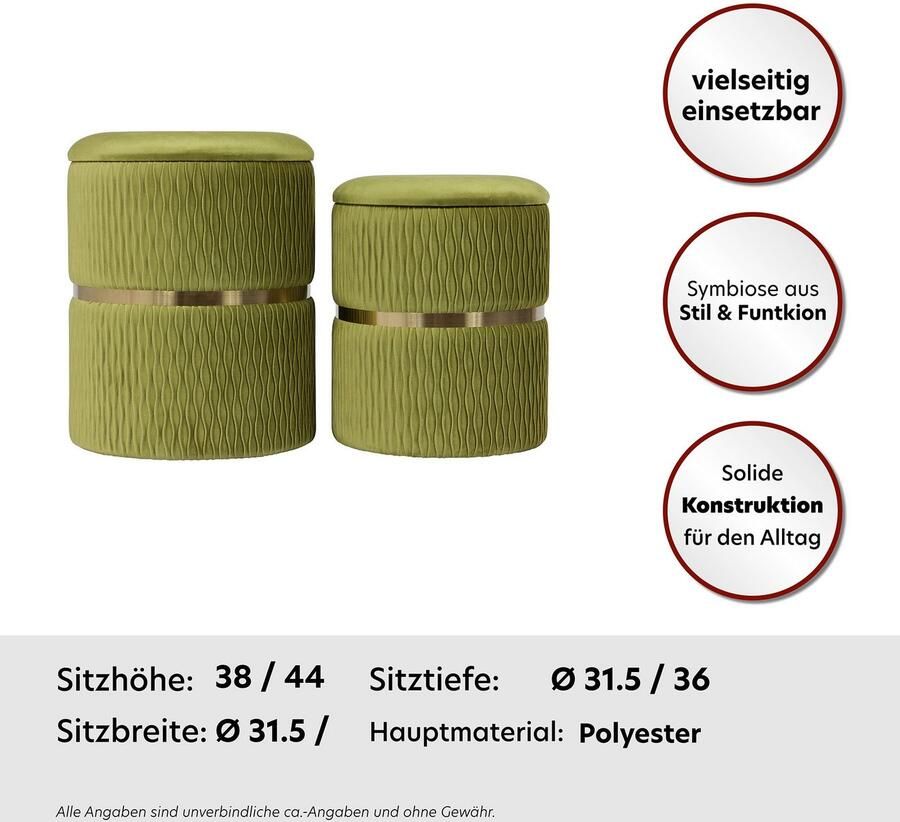 Kayoom Zithocker Kruk Milas 2-delige set praktische en verborgen opbergruimte stapelbaar met opbergruimte roestvrijstalen basis kleurrijk en subtiel (set 2 stuks)