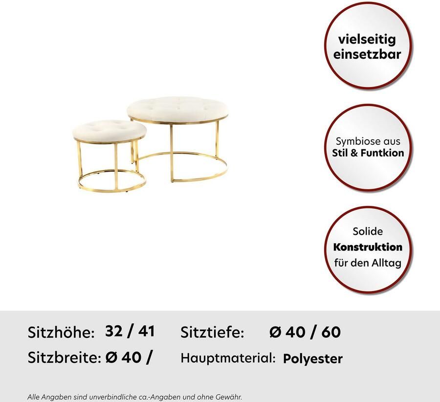 Kayoom Zithocker Kruk Myla 2-delige set praktisch in elkaar schuifbaar in elkaar schuifbaar rond doorgestikt met sierknopen (set 2 stuks)