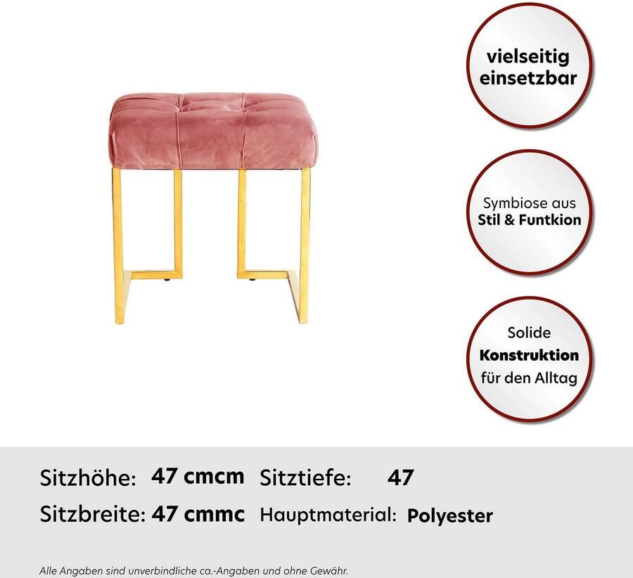 Kayoom Zithocker Kruk Rare elegante uitstraling door goudkleurige frame hoekig fluweelzacht doorgestikt met sierknopen edelstalen frame (1 stuk)
