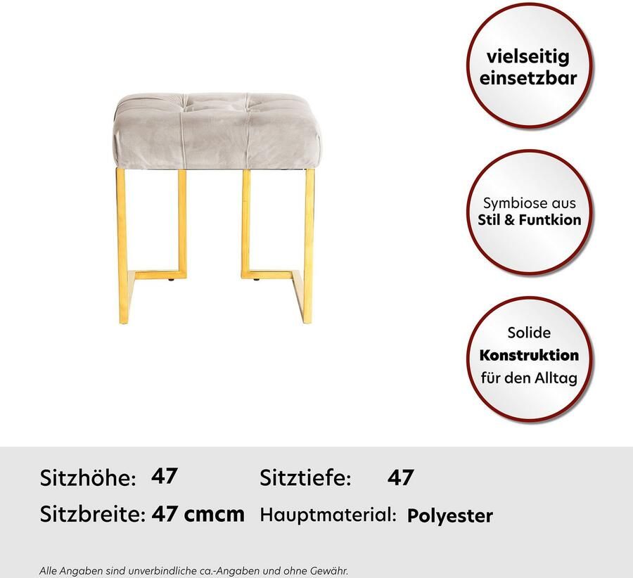 Kayoom Zithocker Kruk Rare elegante uitstraling door goudkleurige frame hoekig fluweelzacht doorgestikt met sierknopen edelstalen frame (1 stuk)