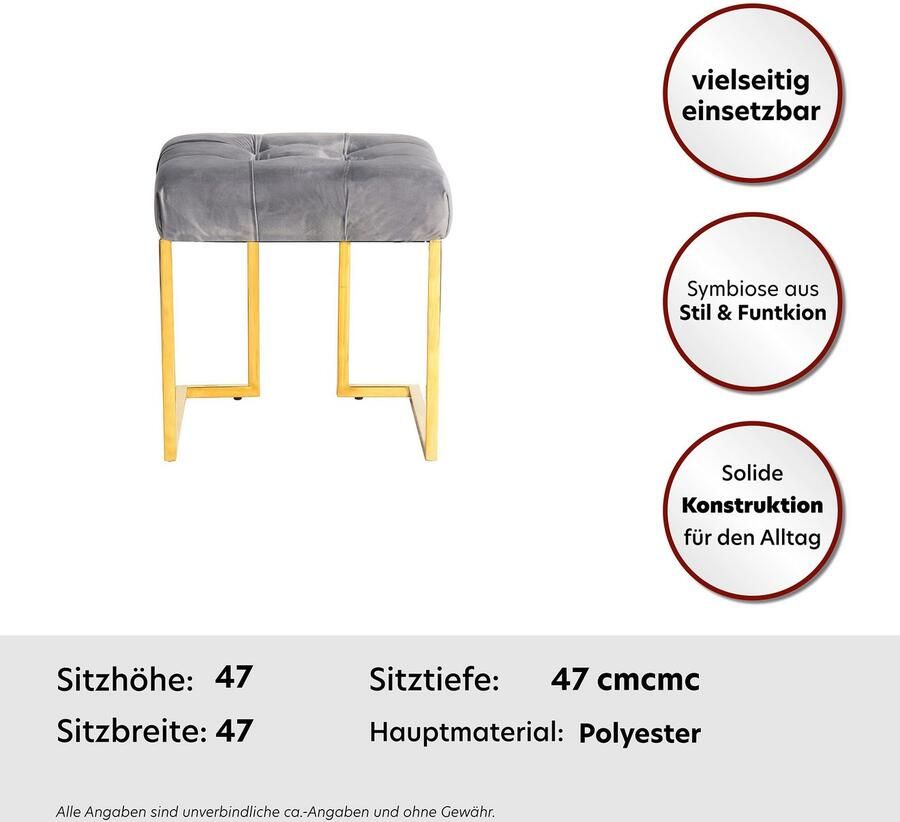 Kayoom Zithocker Kruk Rare elegante uitstraling door goudkleurige frame hoekig fluweelzacht doorgestikt met sierknopen edelstalen frame (1 stuk)