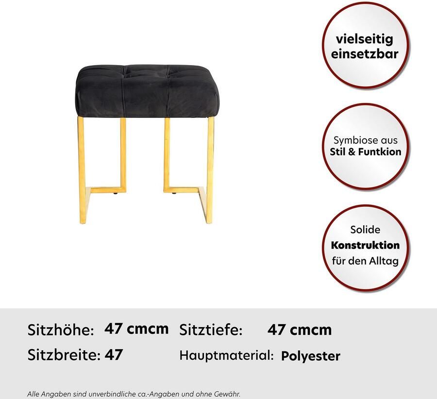 Kayoom Zithocker Kruk Rare elegante uitstraling door goudkleurige frame hoekig fluweelzacht doorgestikt met sierknopen edelstalen frame (1 stuk)