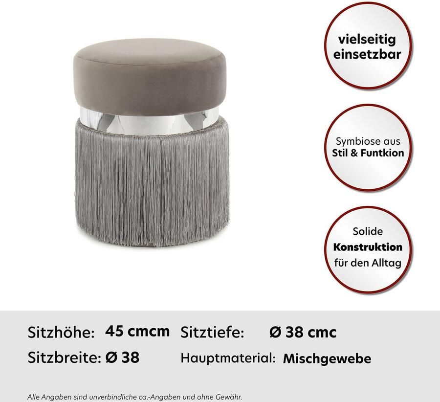 Kayoom Zithocker Kruk Rebecca 925 zitpouf in ronde vorm met fluwelen bekleding onderhoudsvriendelijk modern veelzijdig inzetbaar zitting gewatteerd (1 stuk)