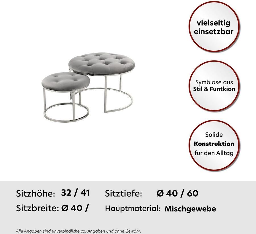 Kayoom Zithoek Kruk Becky 825 2-delige set ronde vorm trendy retro-stijl veelzijdig te gebruiken modern onderhoudsvriendelijk ronde vorm (set 2-delig)