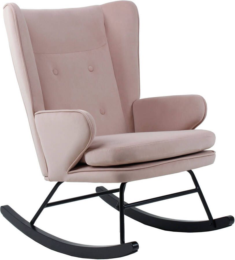 Kayoom Schommelstoel Melorie 125 metalen frame met houten slede Schommelstoel decoratieve knopen metalen frame met houten slede (1 stuk)