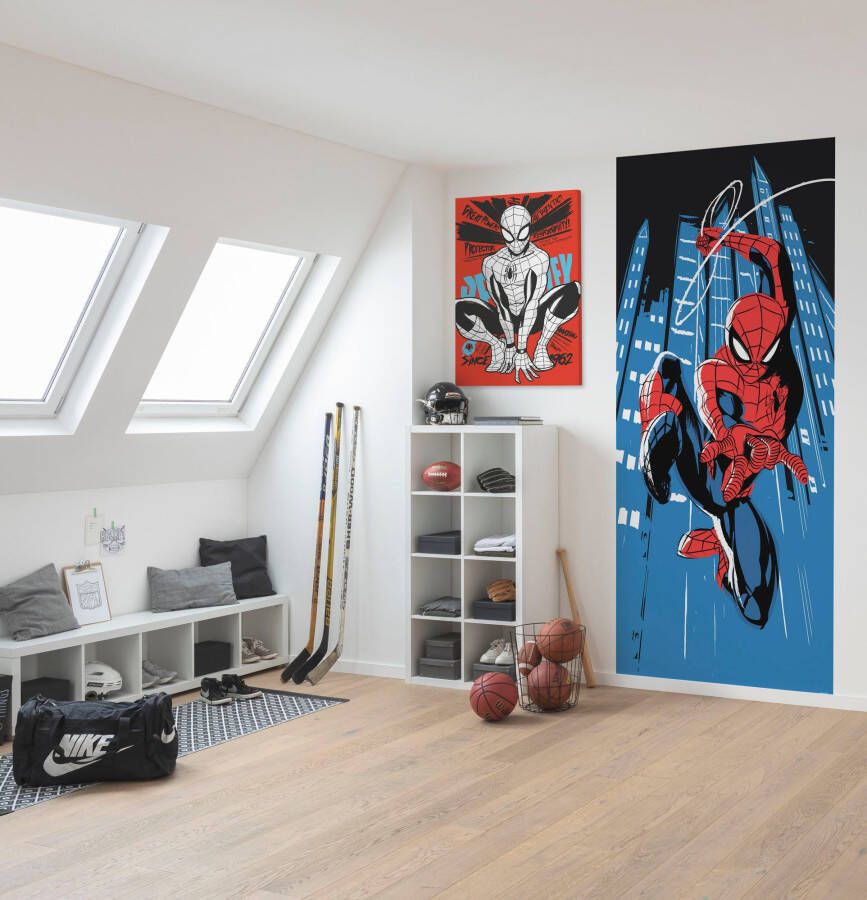 Komar Fotobehang Vlies fotobehang Spider-Man Rooftop-Rockin grootte 100 x 250 cm (1 stuk)