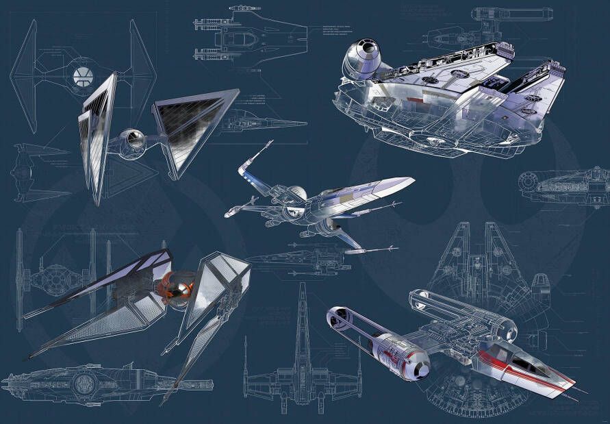 Komar Vliesbehang Star Wars Blueprint dark 400x280 cm (breedte x hoogte) (set)