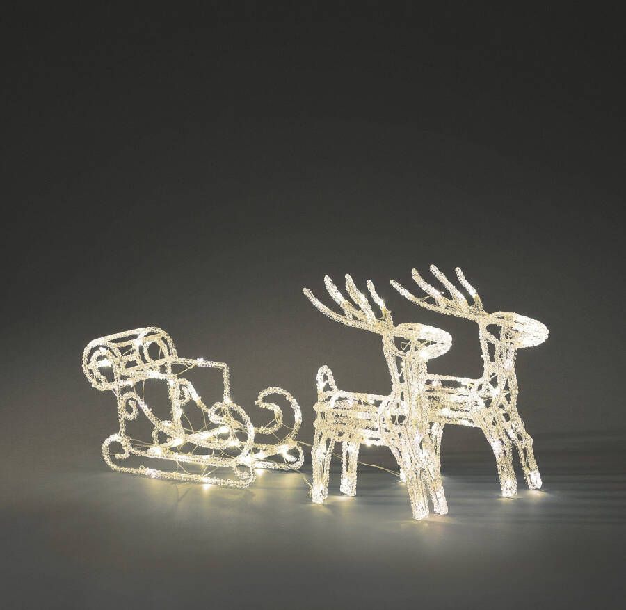 KONSTSMIDE Kerstfiguur Kerstversiering buiten Led acryl-set "Slee met 2 rendieren" 96 warmwitte dioden (1 stuk)
