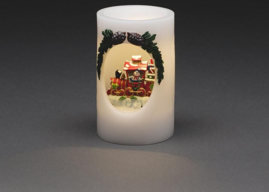 KONSTSMIDE Led-kaars Kerst versiering Led-kaars van echte was Sneeuwpop met trein (1-delig)