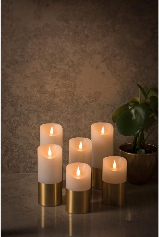 KONSTSMIDE Led-kaars Kerst versiering Led-kaars van echte was wit met messingkleurige rand (1-delig)