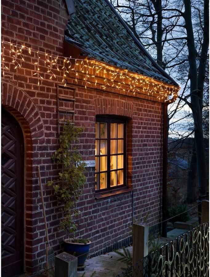 KONSTSMIDE Led-lichtgordijn Kerstversiering buiten Led ijsregengordijn 400 amberkleurige dioden witte kabel