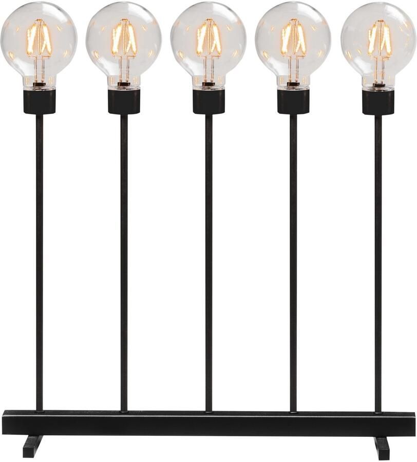 KONSTSMIDE Led-raamkandelaar Metalen ledlampen zwart 5 ronde globes 10 amberkl. dioden (1 stuk)