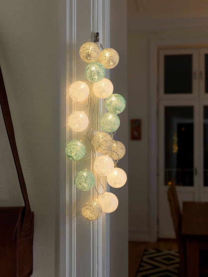 KONSTSMIDE Led-lichtsnoer Kerst versiering Led deco-lampjes lichtblauwe grijze witte katoenen bolletjes groot 16 dioden (1 stuk)