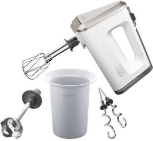 Krups Handmixer 3 mix 9000 Deluxe pureerstaaf GN9031 traploze snelheden met langzame start + turbotoets garde & deeghaak van edelstaal staafmixer en maatbeker inclusief wit
