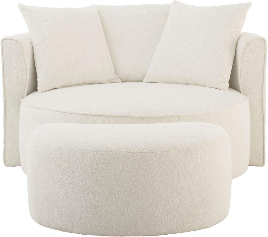 LeGer Home by Lena Gercke XXL-fauteuil Isalie ronde stoel met voetensteun leesstoel loveseat grote stoel trendy stoffen 3 sierkussens groot zitvlak corduroy fluweel bouclé (set)