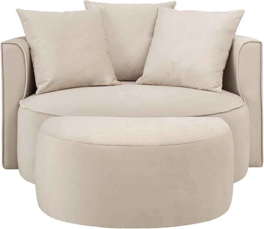 LeGer Home by Lena Gercke XXL-fauteuil Isalie ronde stoel met voetensteun leesstoel loveseat grote stoel trendy stoffen 3 sierkussens groot zitvlak corduroy fluweel bouclé (set)