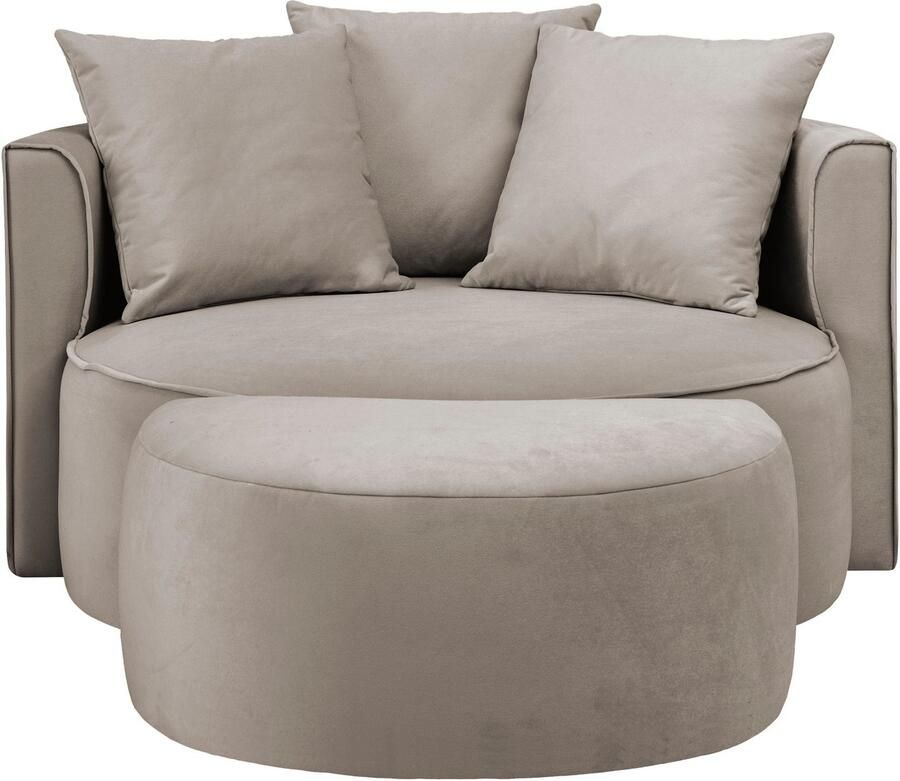 LeGer Home by Lena Gercke XXL-fauteuil Isalie ronde stoel met voetensteun leesstoel loveseat grote stoel trendy stoffen 3 sierkussens groot zitvlak corduroy fluweel bouclé (set)