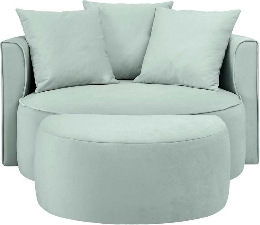 LeGer Home by Lena Gercke XXL-fauteuil Isalie ronde stoel met voetensteun leesstoel loveseat grote stoel trendy stoffen 3 sierkussens groot zitvlak corduroy fluweel bouclé (set)