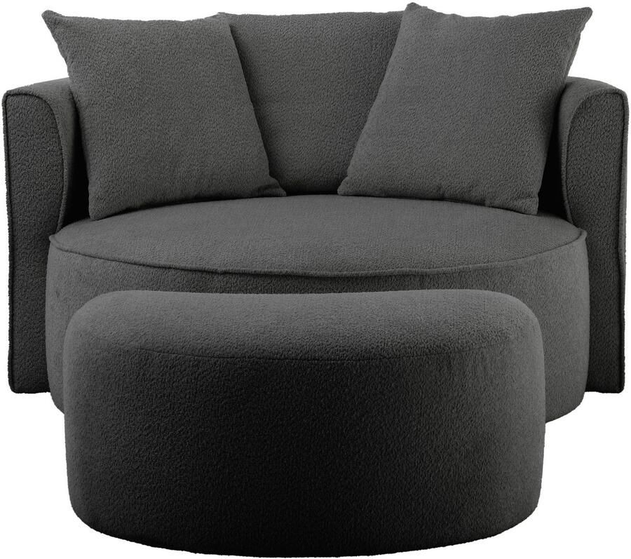 LeGer Home by Lena Gercke XXL-fauteuil Isalie ronde stoel met voetensteun leesstoel loveseat grote stoel trendy stoffen 3 sierkussens groot zitvlak corduroy fluweel bouclé (set)