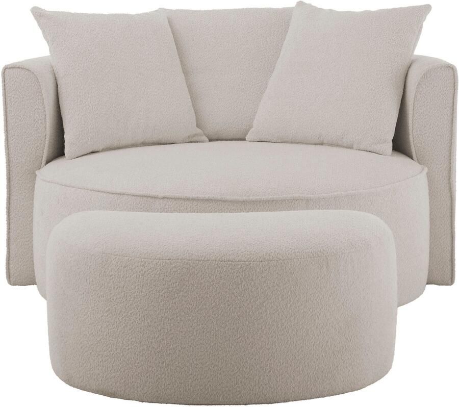 LeGer Home by Lena Gercke XXL-fauteuil Isalie ronde stoel met voetensteun leesstoel loveseat grote stoel trendy stoffen 3 sierkussens groot zitvlak corduroy fluweel bouclé (set)