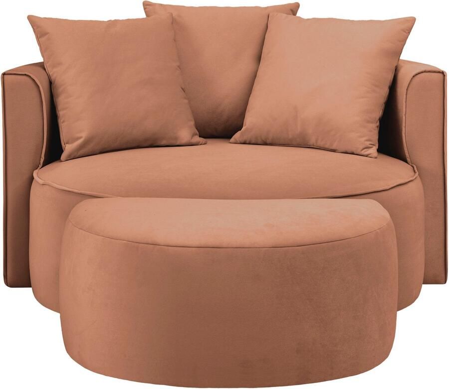 LeGer Home by Lena Gercke XXL-fauteuil Isalie ronde stoel met voetensteun leesstoel loveseat grote stoel trendy stoffen 3 sierkussens groot zitvlak corduroy fluweel bouclé (set)