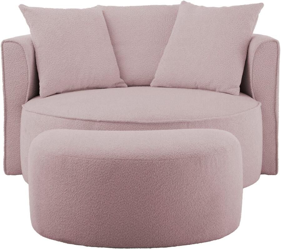 LeGer Home by Lena Gercke XXL-fauteuil Isalie ronde stoel met voetensteun leesstoel loveseat grote stoel trendy stoffen 3 sierkussens groot zitvlak corduroy fluweel bouclé (set)