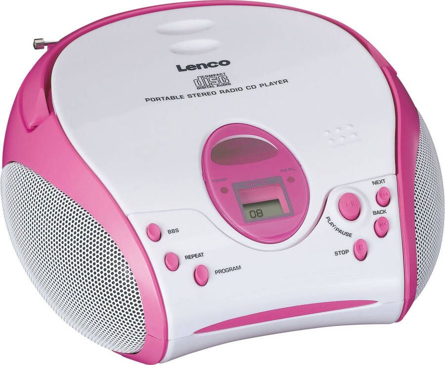 Lenco Draagbare stereo FM radio met CD-speler Wit-Roze