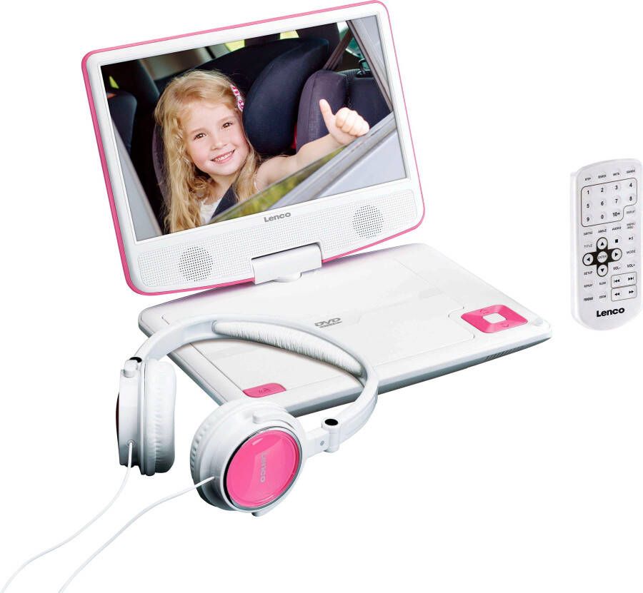 Lenco Portable 9 DVD-speler met USB-hoofdtelefoon-ophangbeugel Wit-Roze