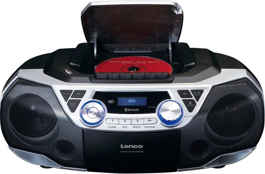 Lenco Draagbare boombox met DAB+ FM radio Bluetooth CD casette recorder en USB speler Zwart-Zilver