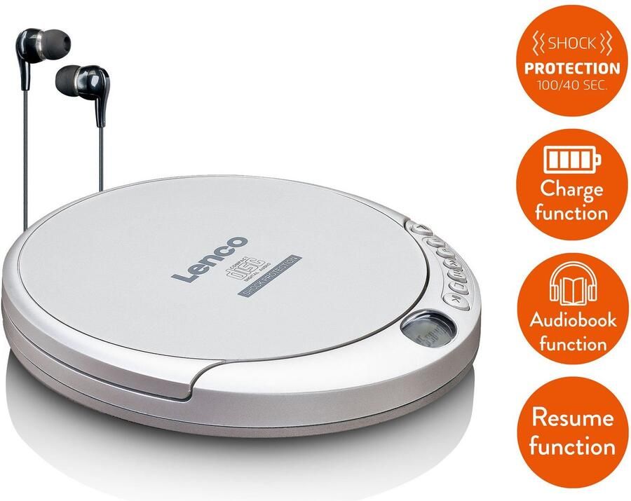 Lenco Portable CD-speler met anti-shock Zilver