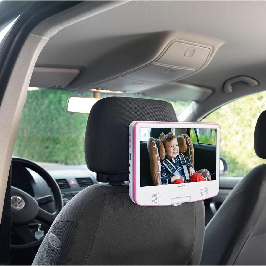 Lenco Portable 9 DVD-speler met USB-hoofdtelefoon-ophangbeugel Wit-Roze