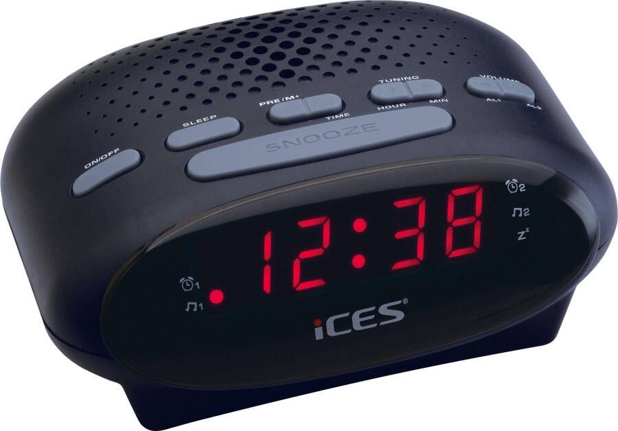 Lenco Wekkerradio ICR-210 FM-horloge radio met 2 wektijden en sluimerfunctie