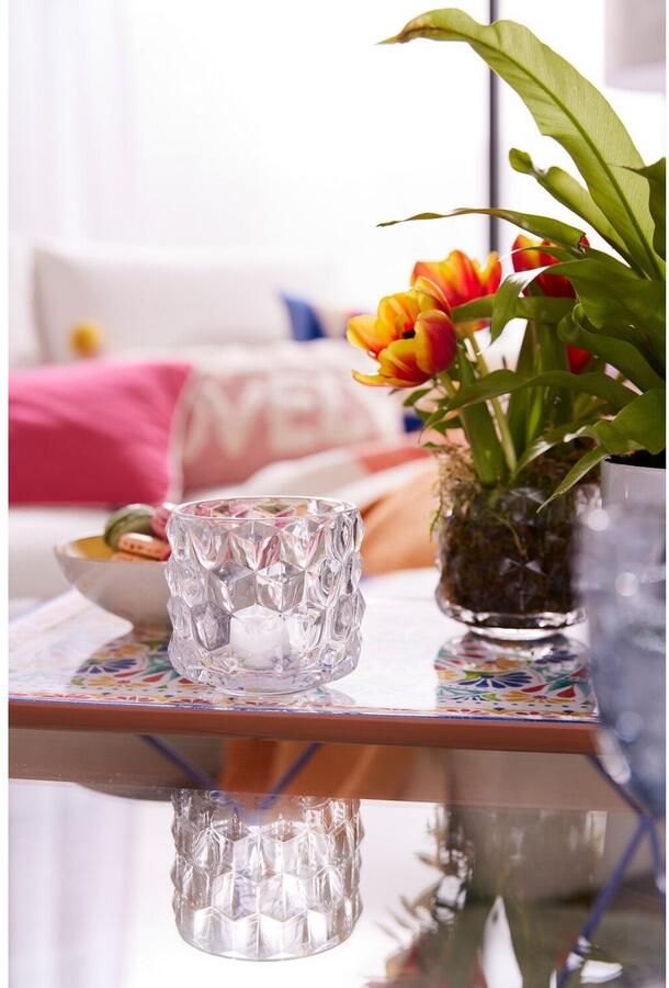 LEONARDO Waxinelichthouder Tafellamp POESIA met grote ruiten kaarsenhouder van glas hoogte ca. 10 cm vaatwasmachinebestendig (set 4 stuks)