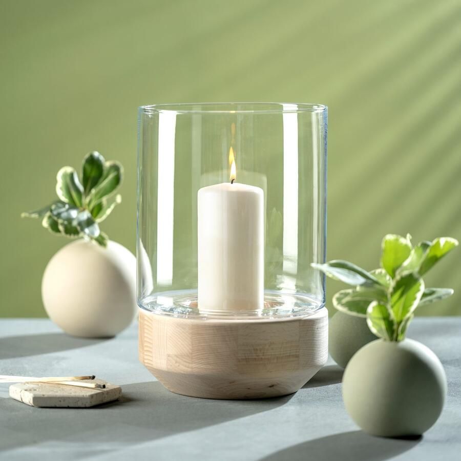LEONARDO Windlicht op houten sokkel LEGNO (1 stuk)