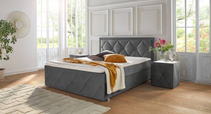 Leonique Boxspring Alfie bestseller! Inclusief bedlade & topper Optioneel met knoopstiksels of strassstenen H2 H3 en H4 verkrijgbaar
