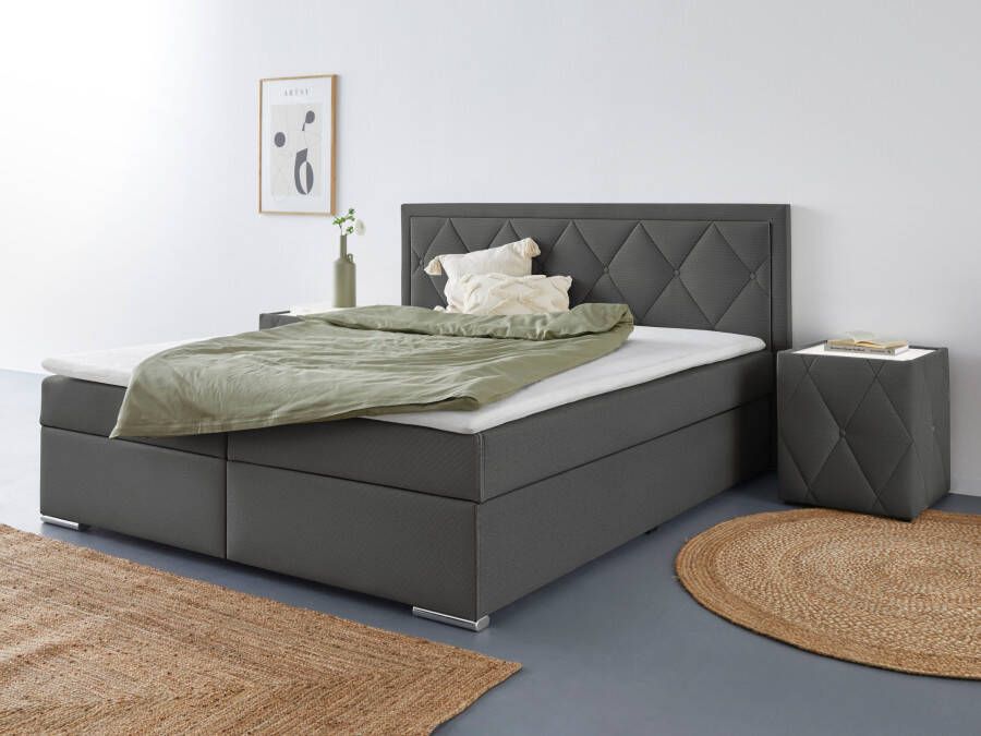 Leonique Boxspring Alfie bestseller optioneel met bedlade met capitonnage in het hoofdbord h2 h3 en h4 ter keuze