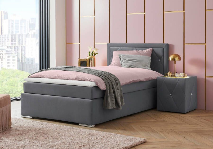 Leonique Boxspring Alfie bestseller optioneel met bedlade met strassteentjes in het hoofdbord h2 h3 en h4 ter keuze