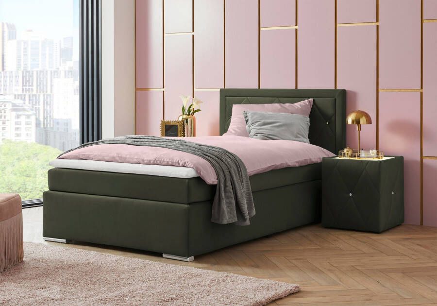 Leonique Boxspring Alfie bestseller optioneel met bedlade met strassteentjes in het hoofdbord h2 h3 en h4 ter keuze