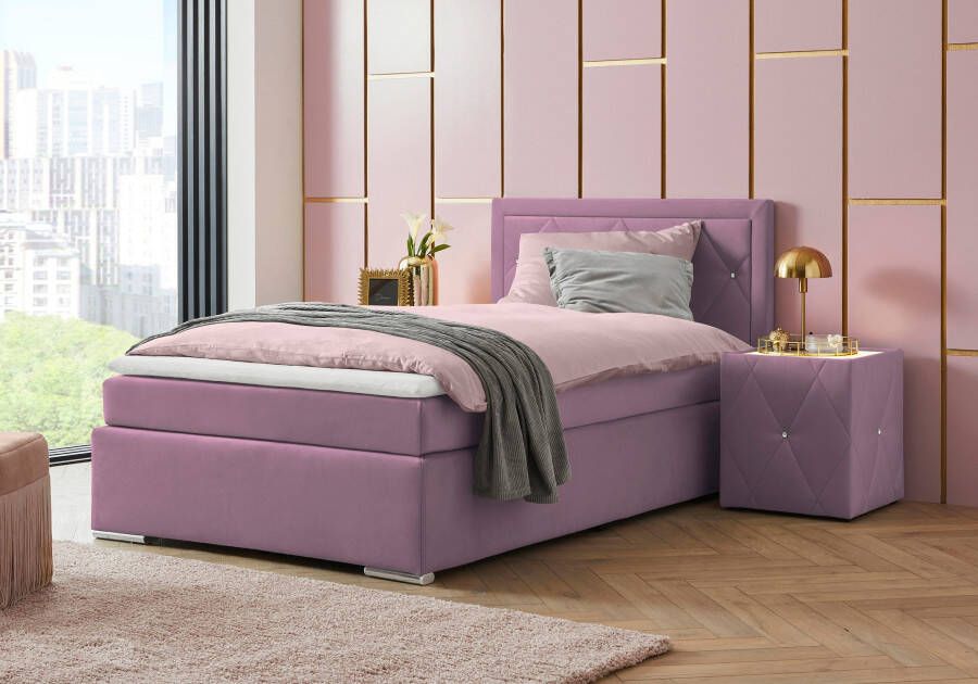 Leonique Boxspring Alfie bestseller optioneel met bedlade met strassteentjes in het hoofdbord h2 h3 en h4 ter keuze