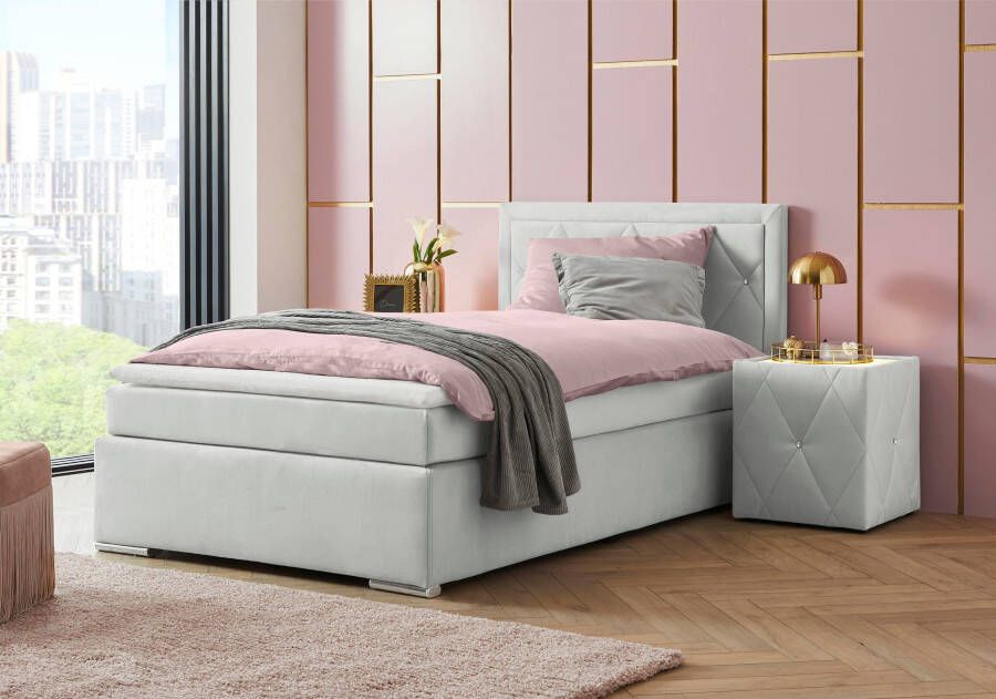 Leonique Boxspring Alfie bestseller optioneel met bedlade met strassteentjes in het hoofdbord h2 h3 en h4 ter keuze