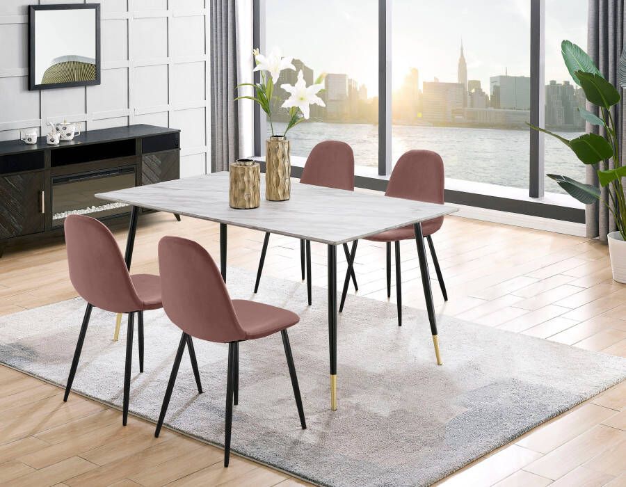 Leonique Eethoek Eadwine bestaande uit eettafel 160 cm en 4 eetkamerstoelen gestoffeerde stoelen (set 5-delig)