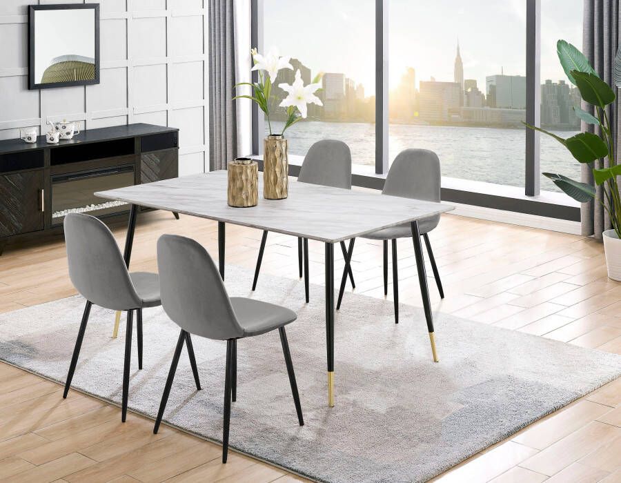 Leonique Eethoek Eadwine bestaande uit eettafel 160 cm en 4 eetkamerstoelen gestoffeerde stoelen (set 5-delig)