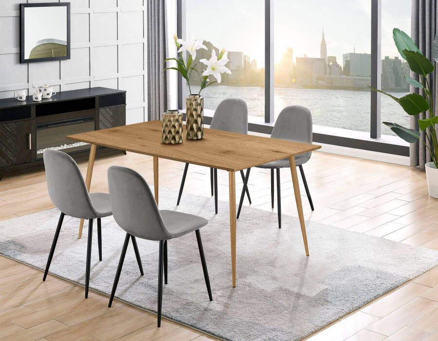 Leonique Eethoek Eadwine bestaande uit eettafel 160 cm en 4 eetkamerstoelen gestoffeerde stoelen (set 5-delig)