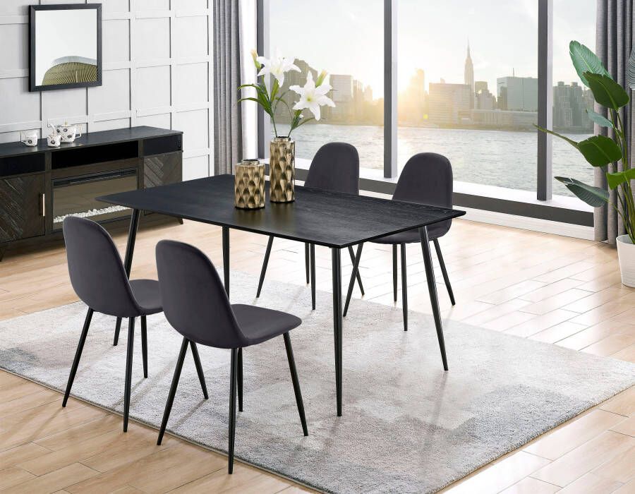 Leonique Eethoek Eadwine bestaande uit eettafel 160 cm en 4 eetkamerstoelen gestoffeerde stoelen (set 5-delig)