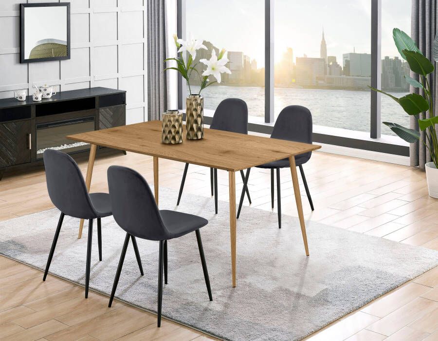 Leonique Eethoek Eadwine bestaande uit eettafel 160 cm en 4 eetkamerstoelen gestoffeerde stoelen (set 5-delig)